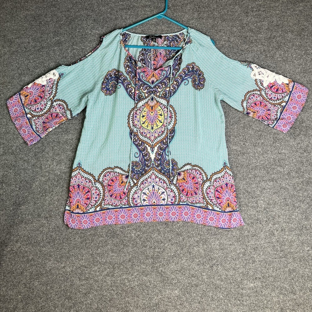 Calessa Top XL Tunic Blouse Colorful Bohemian Open Shoulder‎ Paisley